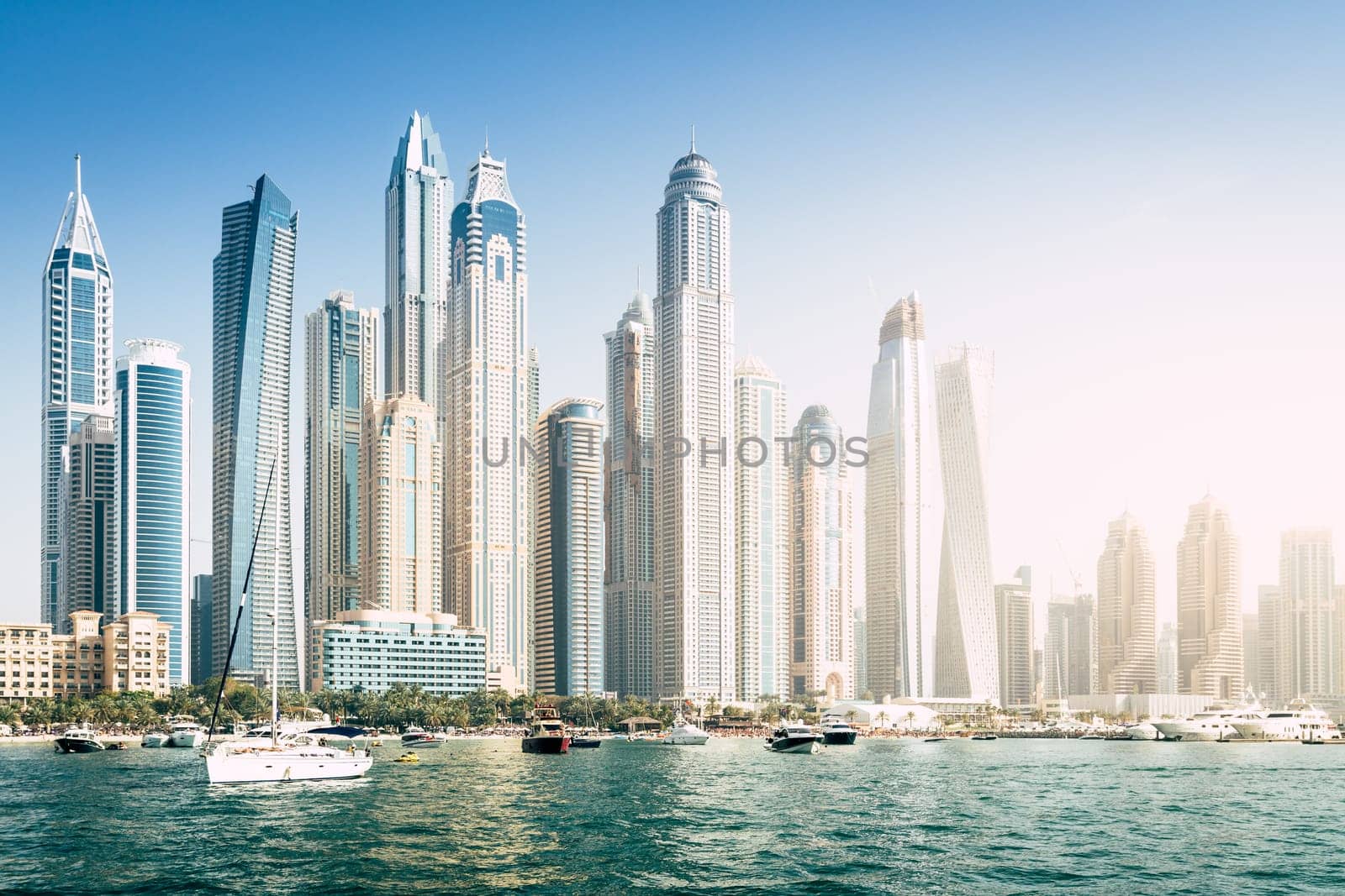 Seaside view of Dubai Marina skyline in 2017