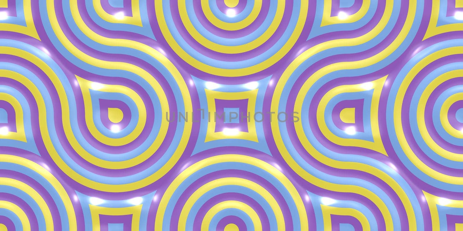 Yellow Lilac Violet Seamless Truchet Tilling Background. Geometric Mosaic Connections Texture. Tile Circles Labyrinth Backdrop.