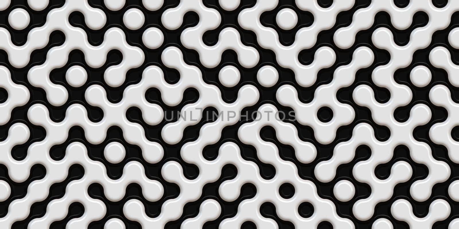 Black & White Seamless Truchet Tilling Background. Geometric Mosaic Connections Texture. Tile Circles Labyrinth Backdrop.