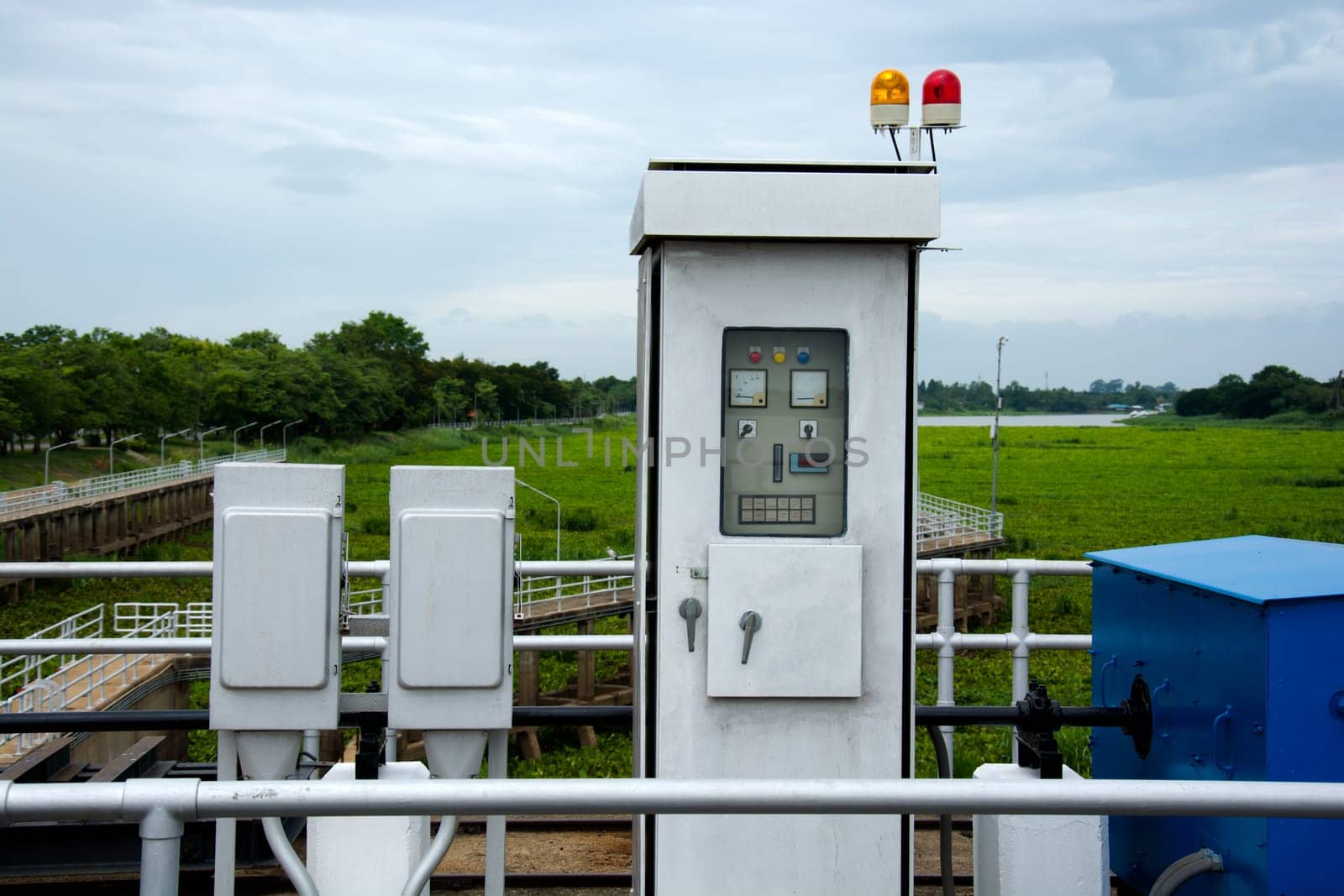 Electric control box of floodgate on the river