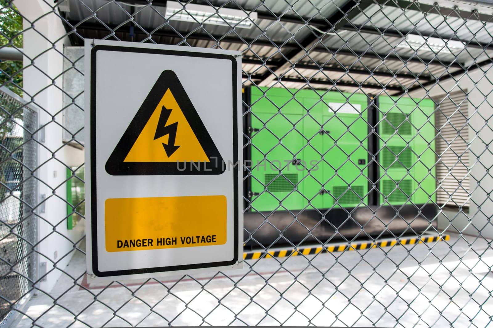 Electric power station in metal fence