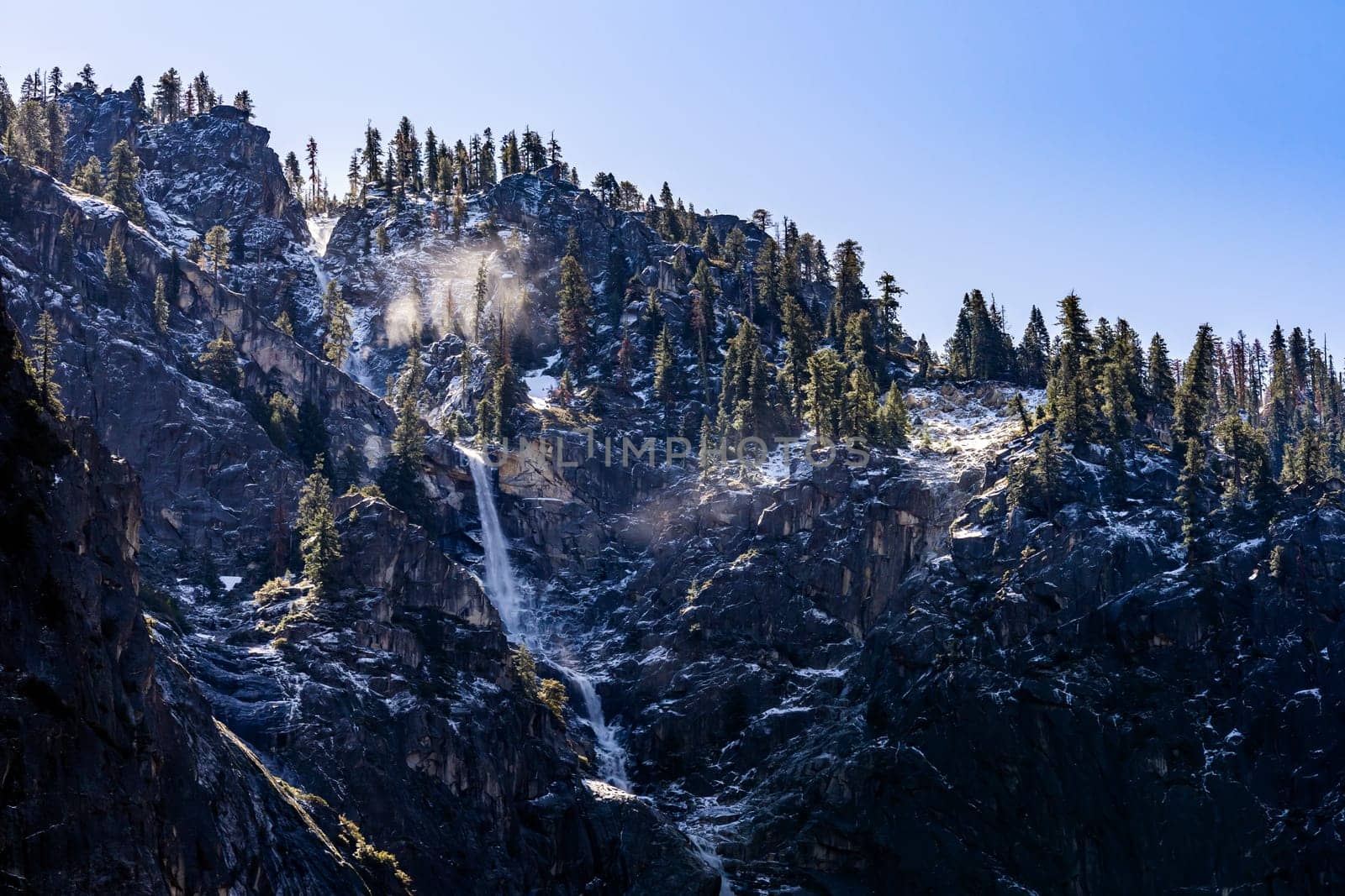 Bridalveil Falls waterfall in Yosemite National Park San Francisco in North California United States. USA National park landmark and famous tourist spot for travel destination and adventure concept.