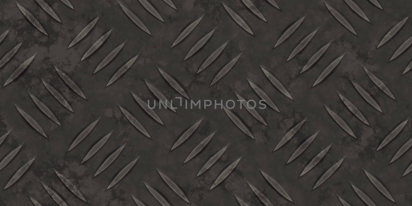 Seamless dark metallic diamond plate pattern surface. Dirty steel floor pattern texture.