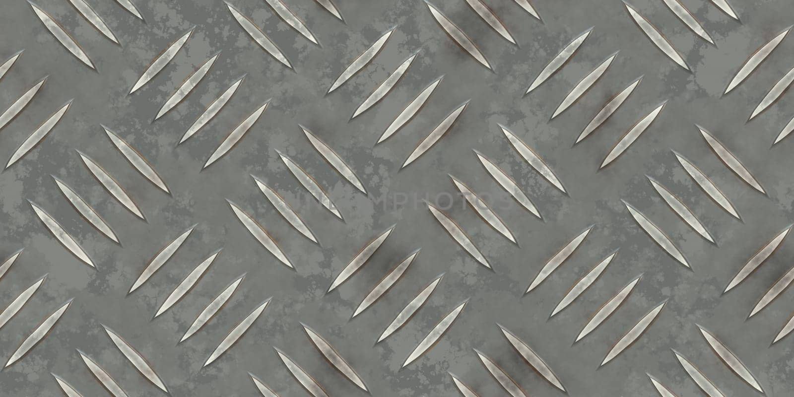 Seamless dark gray metallic diamond plate pattern surface. Dirty steel floor pattern texture.
