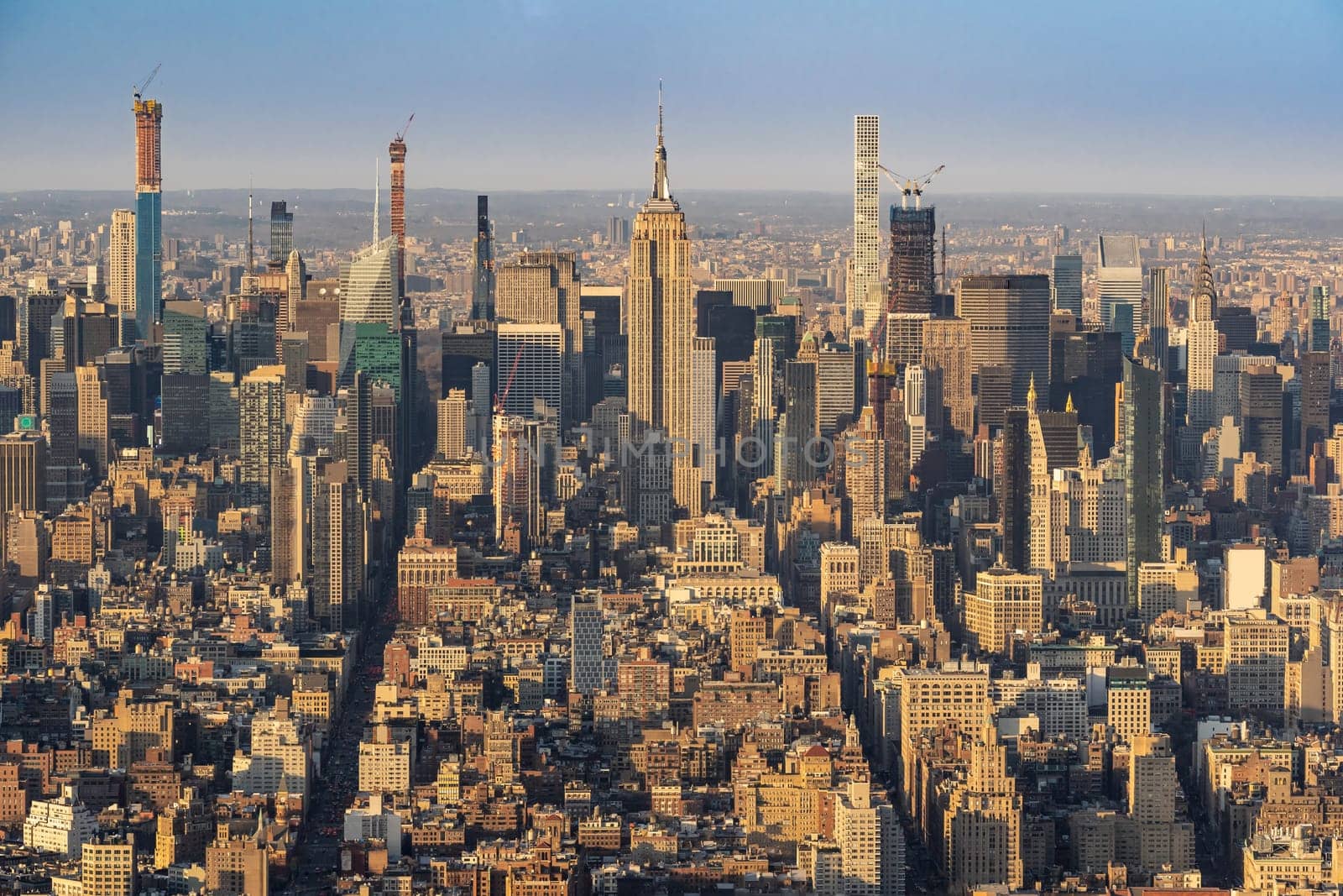 High angle view landscape New York Mid town Skylines skyscrapers  office building cityscape from Manhattan in New York City United States. NYC USA Landmark Travel Destination and cityscape concept.