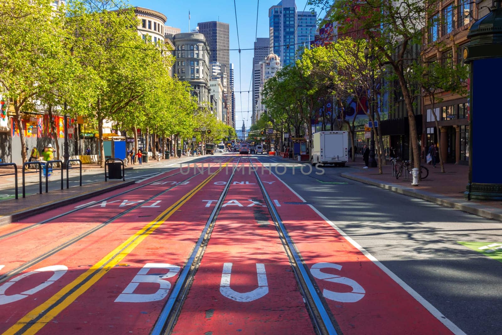 San Francisco downtown with culture and citylife at Powell street and Market street in North California USA. San Francisco United States Landmark Travel Destination cityscape concept.
