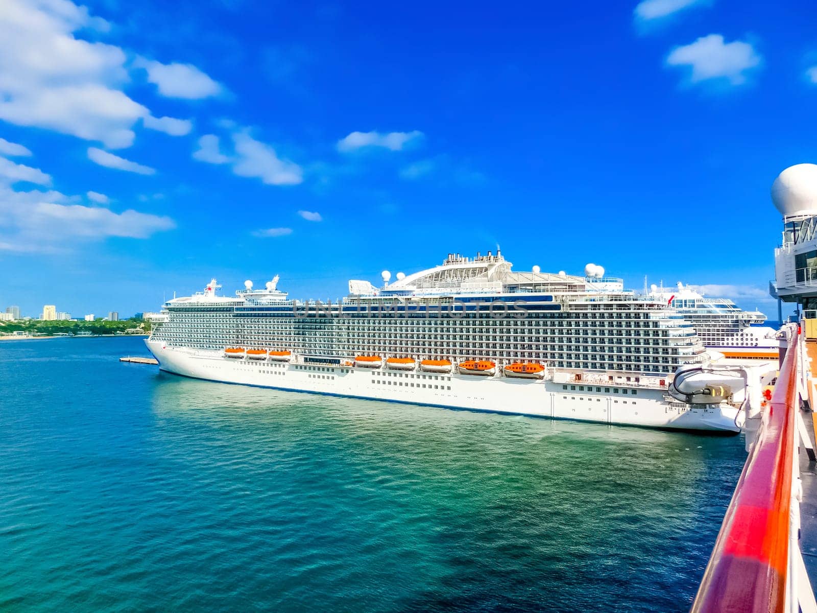Big cruise ship at seaport Port Everglades at Fort Lauderdale, Florida