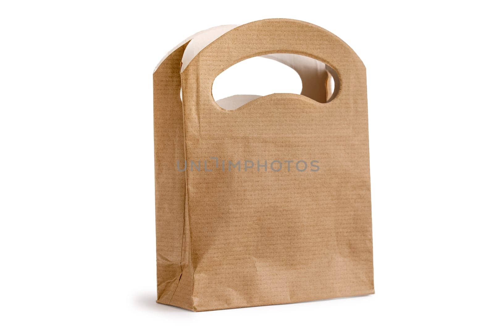 Kraft paper packaging bag, eco packaging on white background