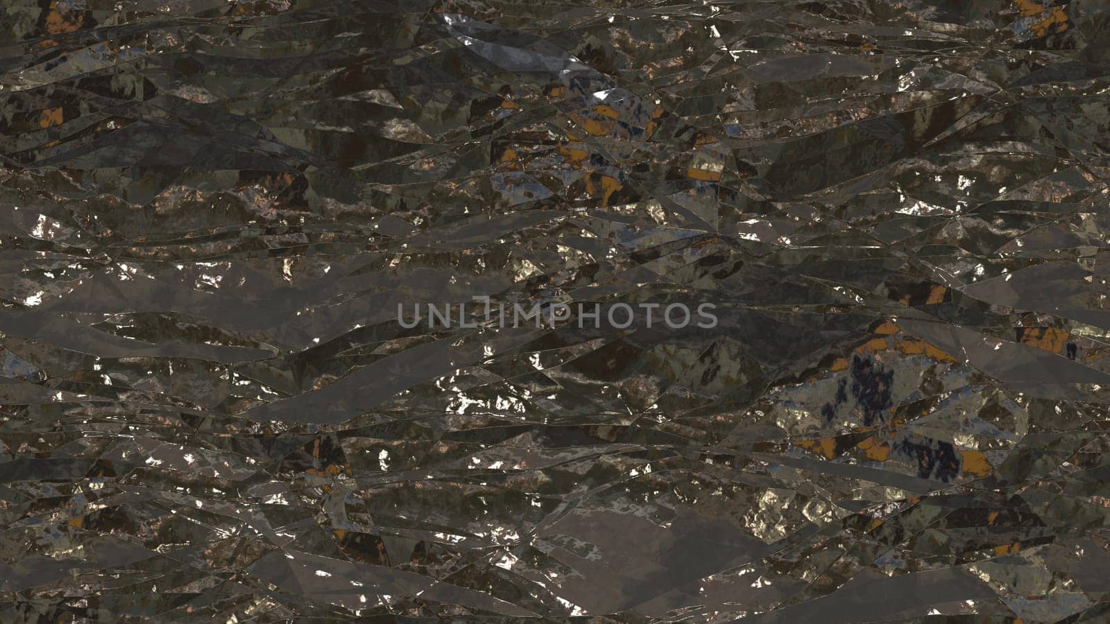 Gray shiny crumpled metallic foil seamless background texture surface.