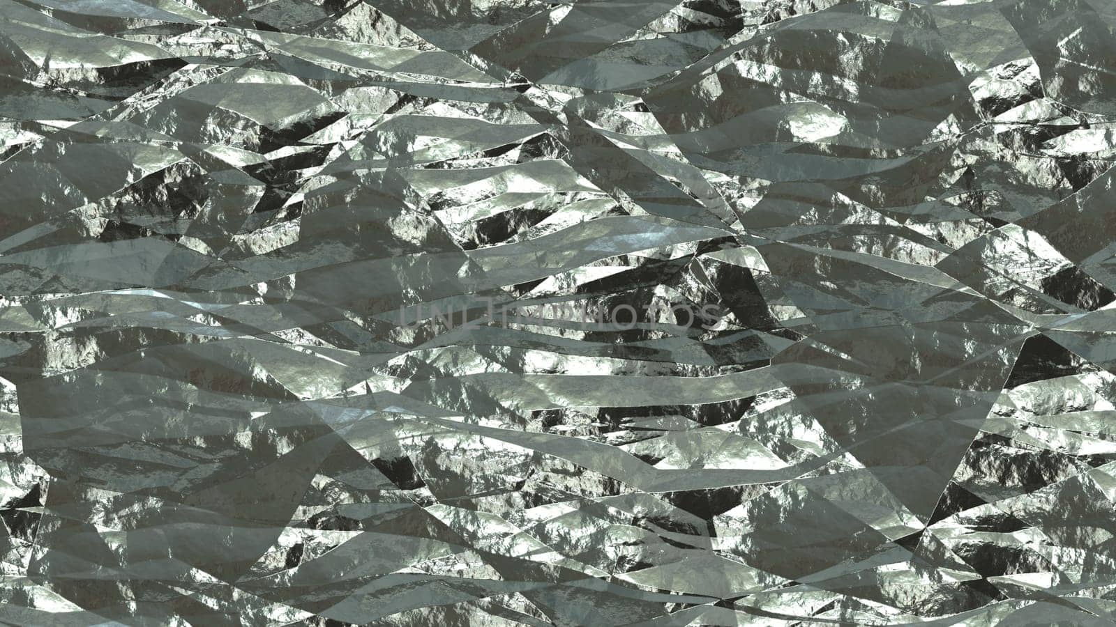 Silver shiny crumpled metallic foil seamless background texture surface.