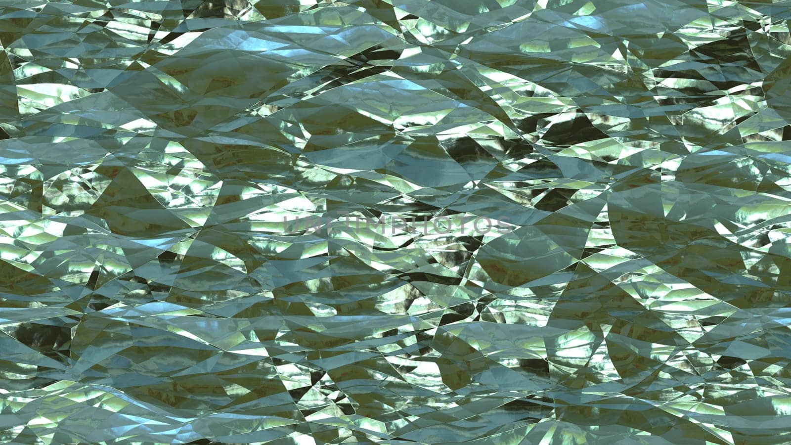 Light turquoise shiny crumpled metallic foil seamless background texture surface.