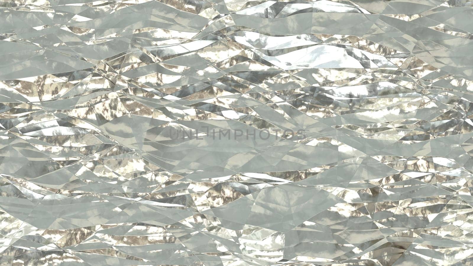 Silver shiny crumpled metallic foil seamless background texture surface.