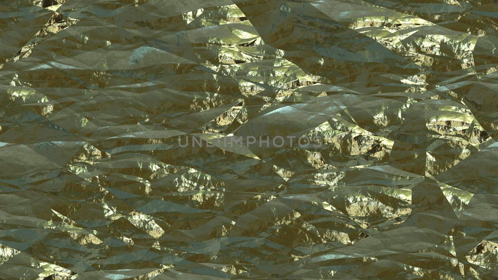 Gold shiny crumpled metallic foil seamless background texture surface.