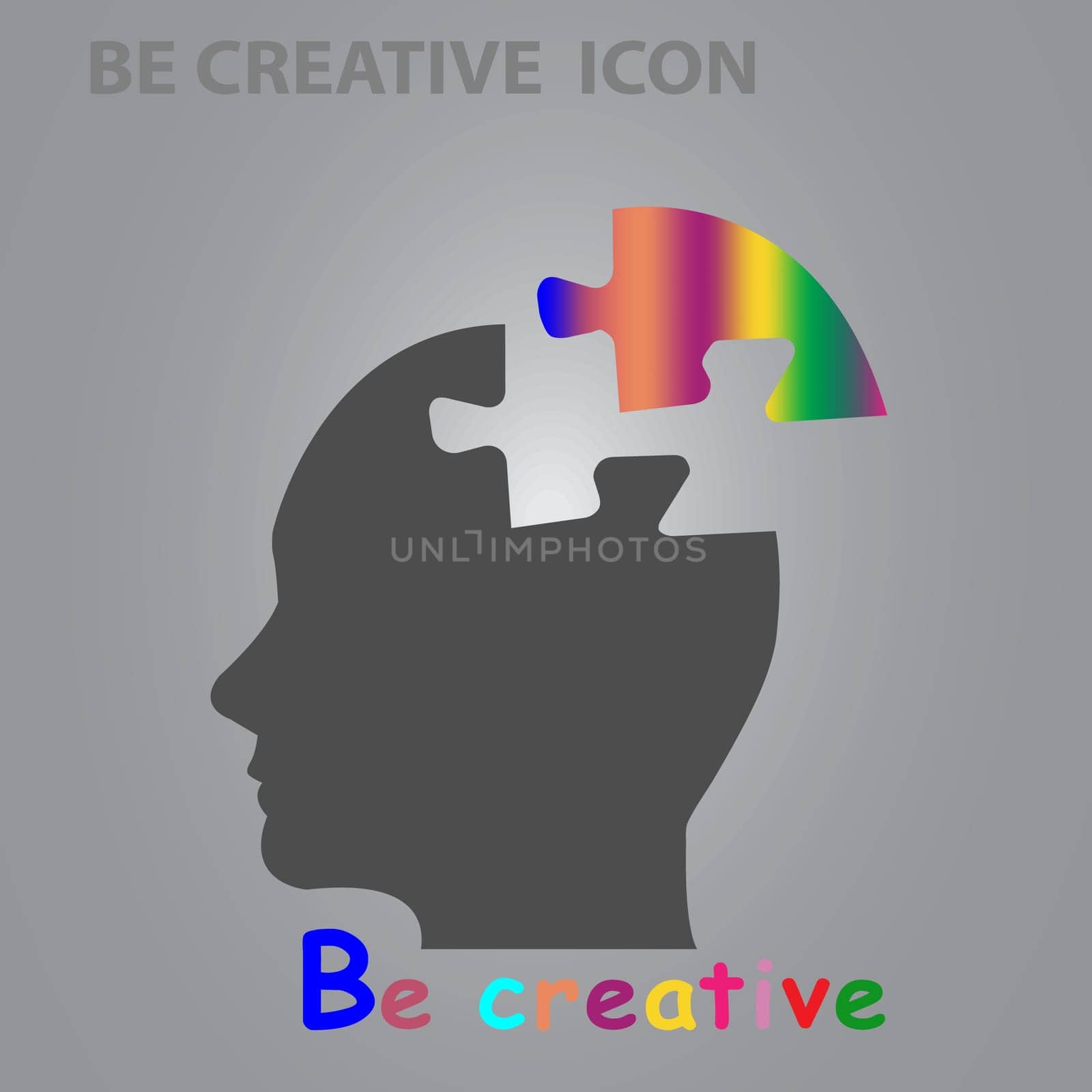 Silhouette of the head of man showing colorful Be creative concept