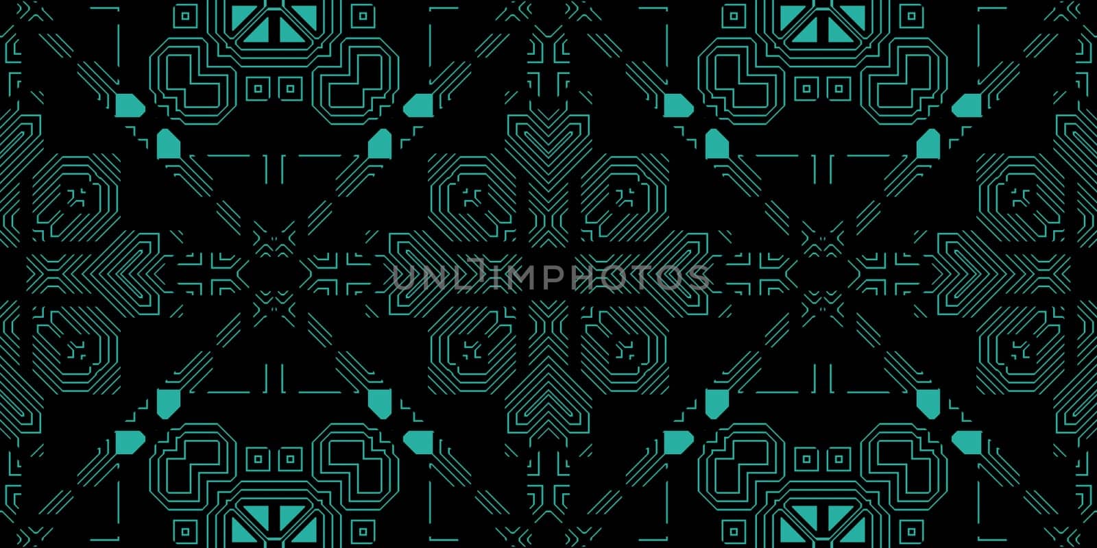 Dark Green Seamless Techno Lines Pattern. Futuristic Geometry Background. Laser Technical Design Texture.