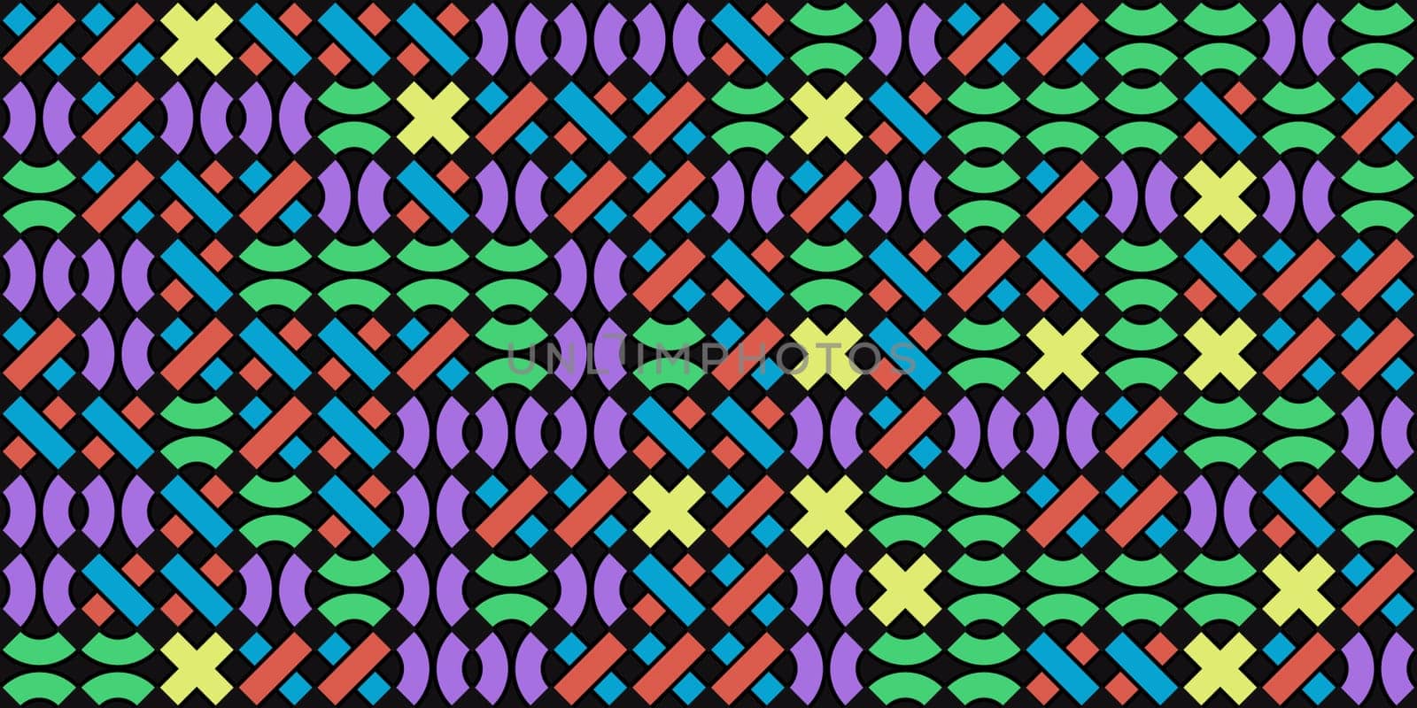 Colored Seamless Swirl Line Pieces on Black Background. Modern Stripe Pathway Texture. Labyrinth Line Backdrop.