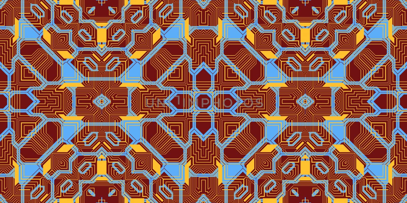 Light Brown Sky Blue Seamless Techno Lines Pattern. Futuristic Geometry Background. Laser Technical Design Texture.