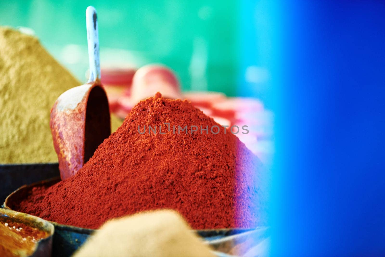 colors smells and flavors in the Fez spice market, in Morocco