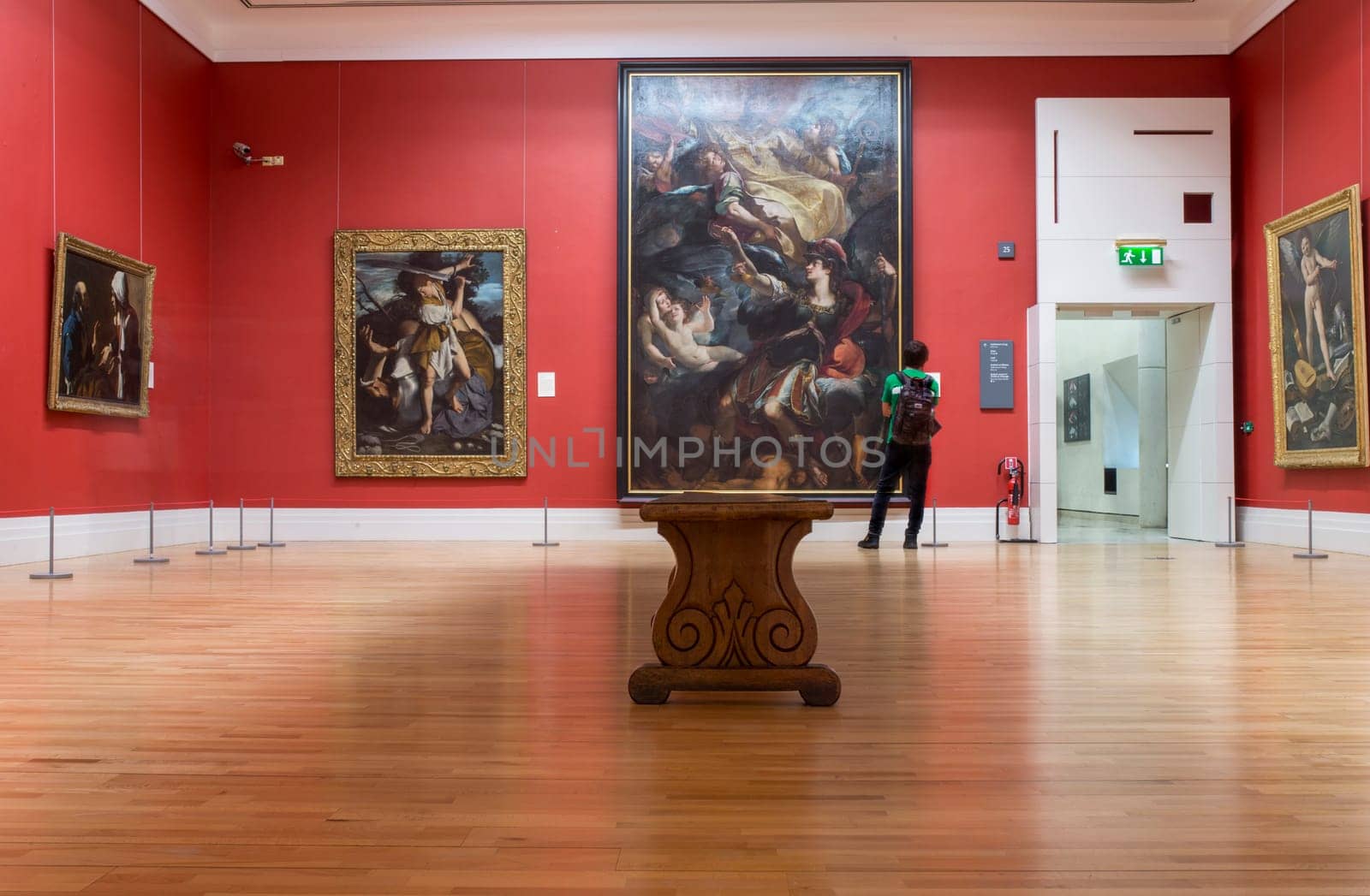 Dublin, Ireland - Feb 20th, 2020: National Gallery of Ireland Building Indoors. People visiting historic wings