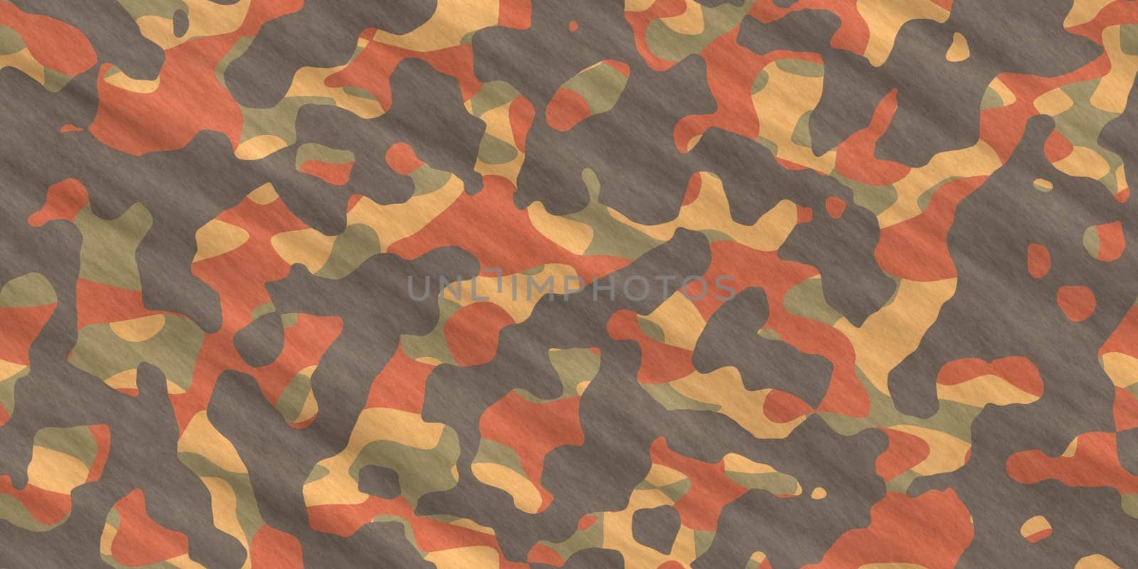 Orange Army Camouflage Background. Military Camo Clothing Texture. Seamless Combat Uniform.