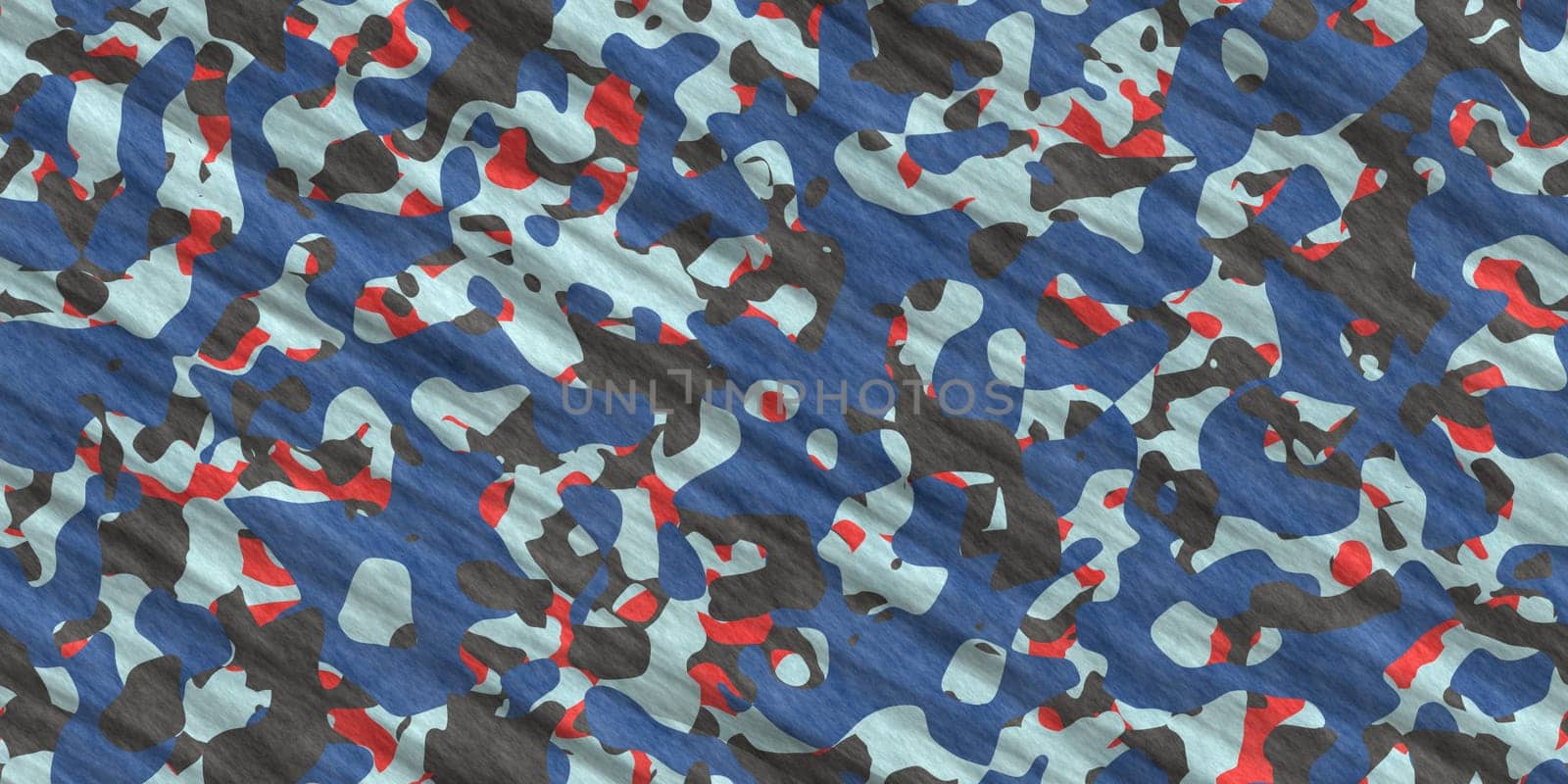 Gray Blue Red Army Camouflage Background. Military Uniform Clothing Texture. Seamless Combat Uniform.