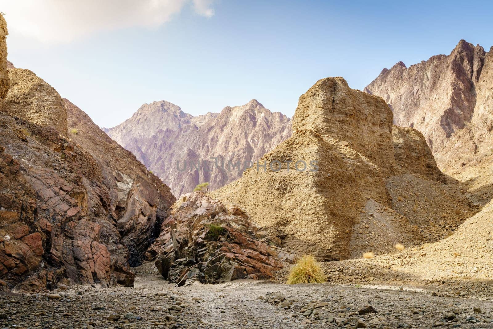 Scenic landscape in Hajar Mountains near Hatta, UAE