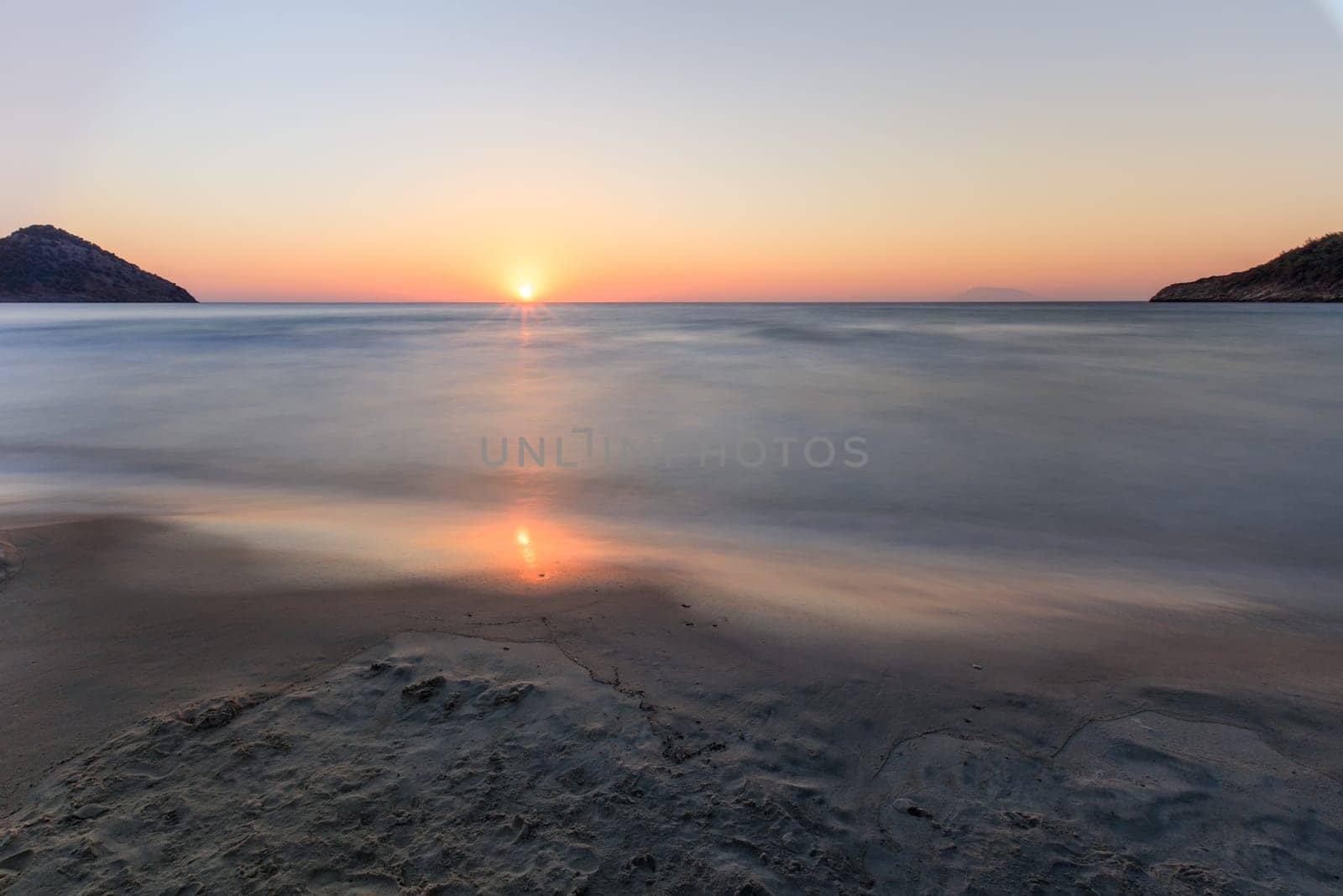 Paradise beach at sunrise. Thassos island Greece