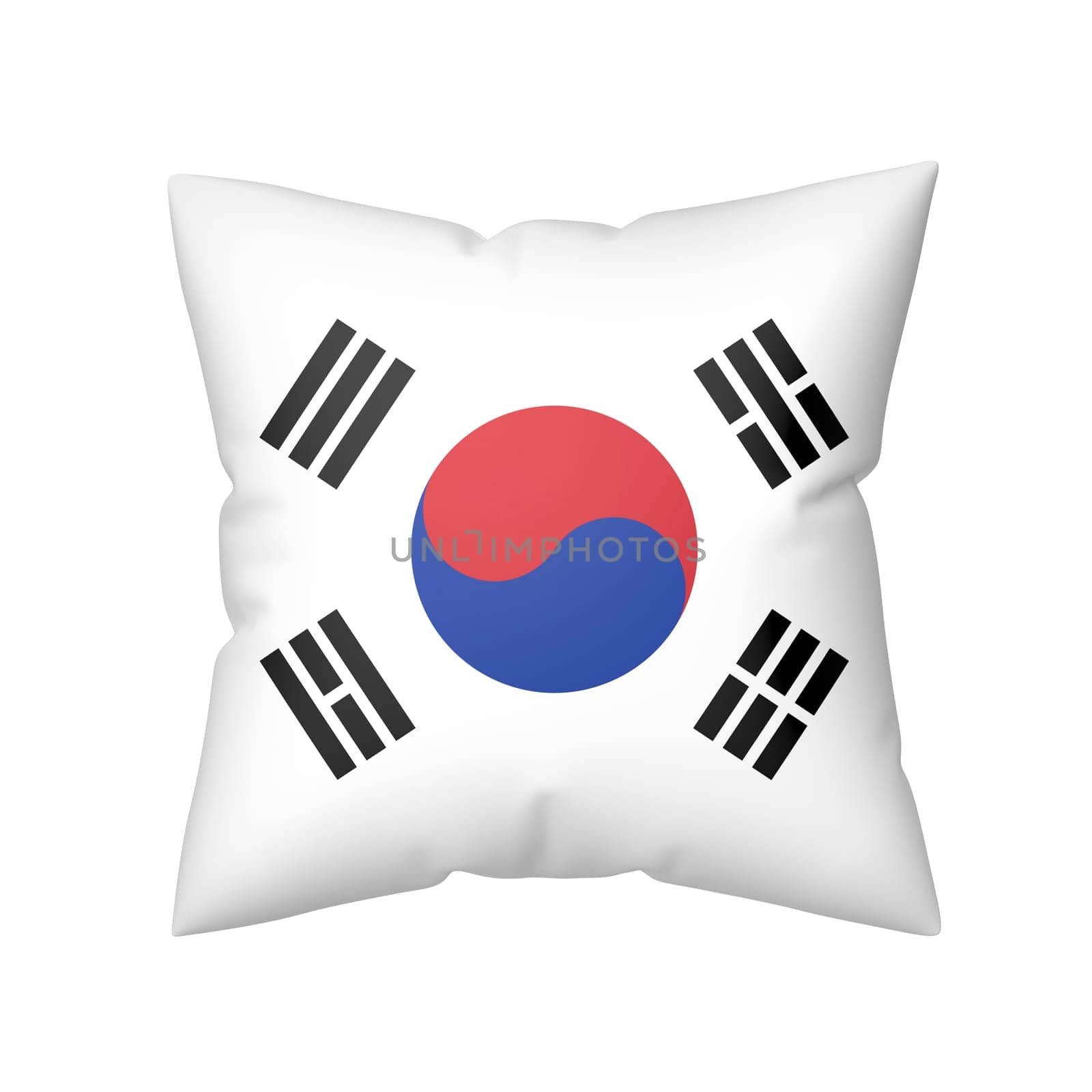 Pillow with the flag of South Korea, isolated on white background