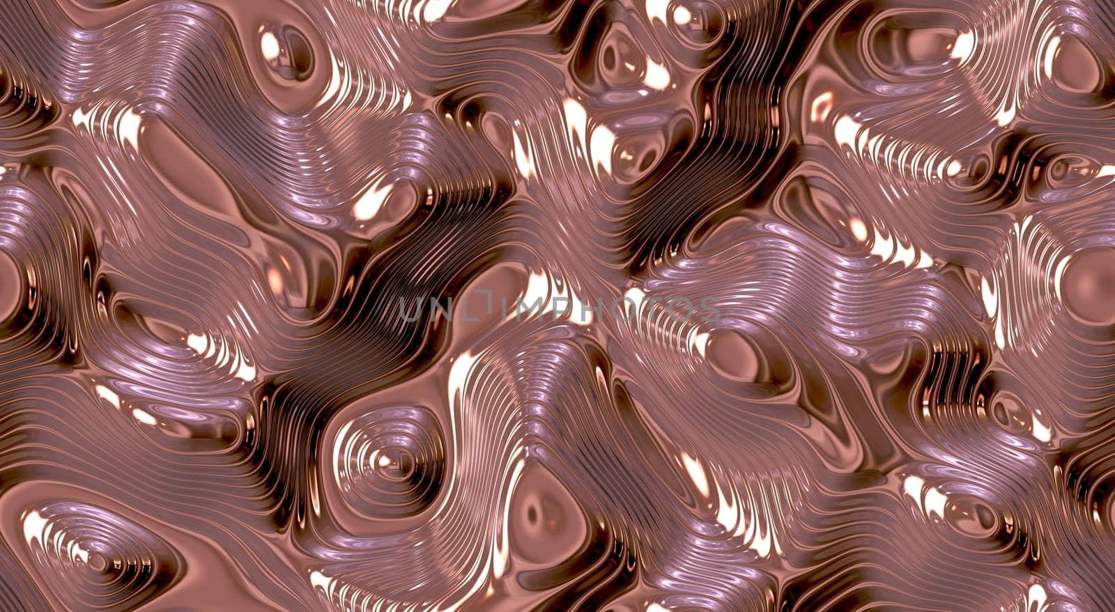 Reflect and ripple metallic seamless background textures. Shining Melt of fluid chrome surface. Rose gold.