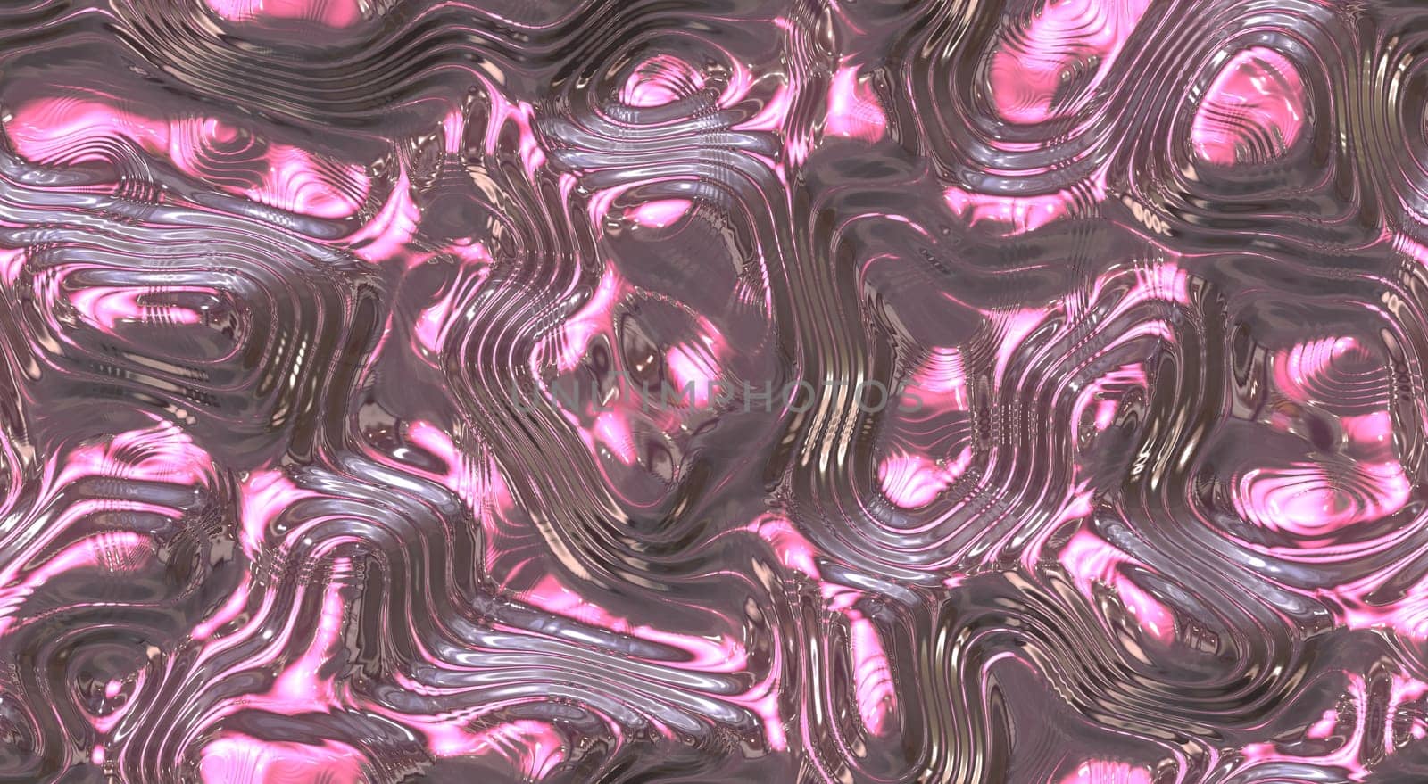 Reflect and ripple metallic seamless background textures. Shining Pink Melt of fluid chrome surface.