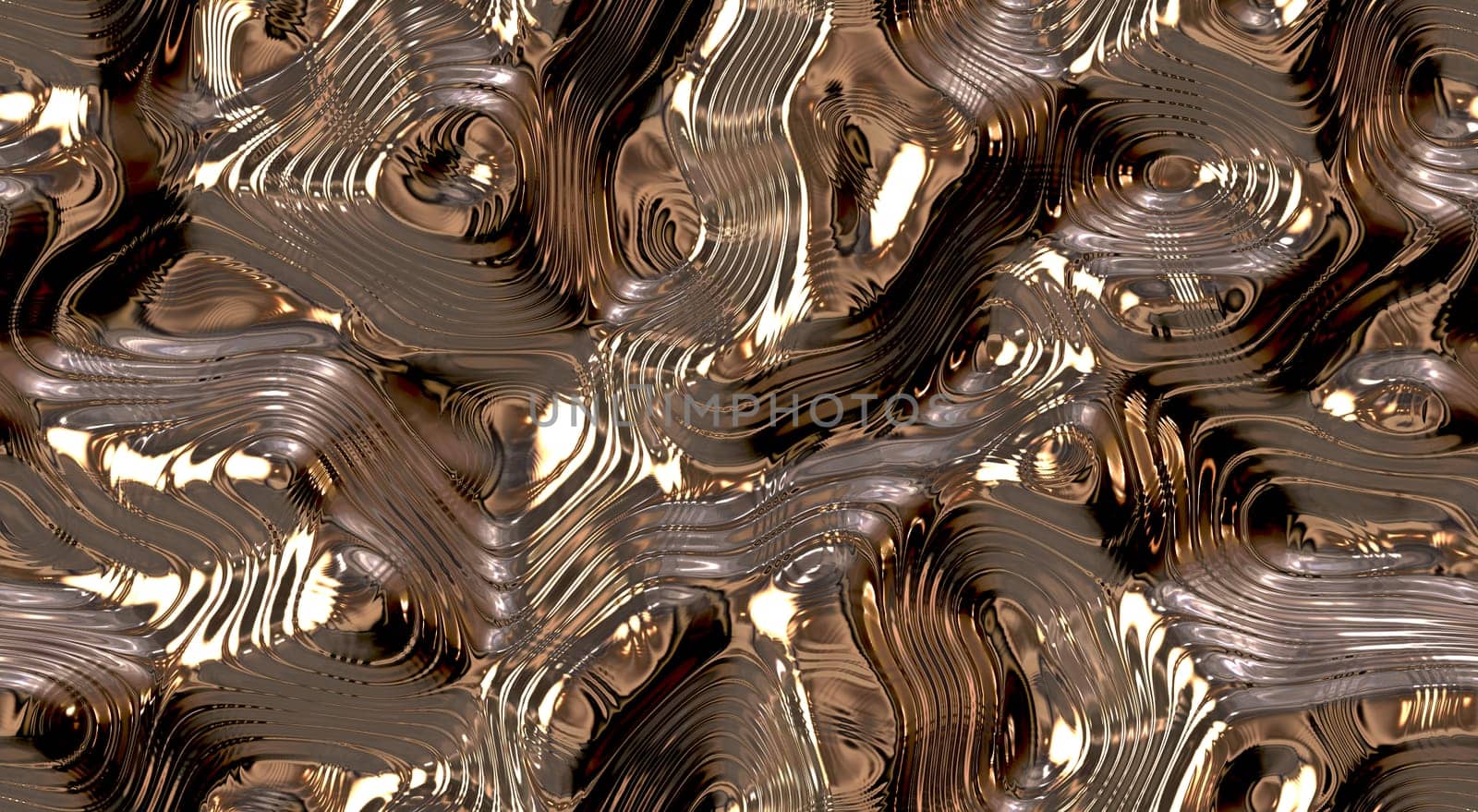 Reflect and ripple metallic seamless background textures. Shining Melt of fluid chrome surface. Gold
