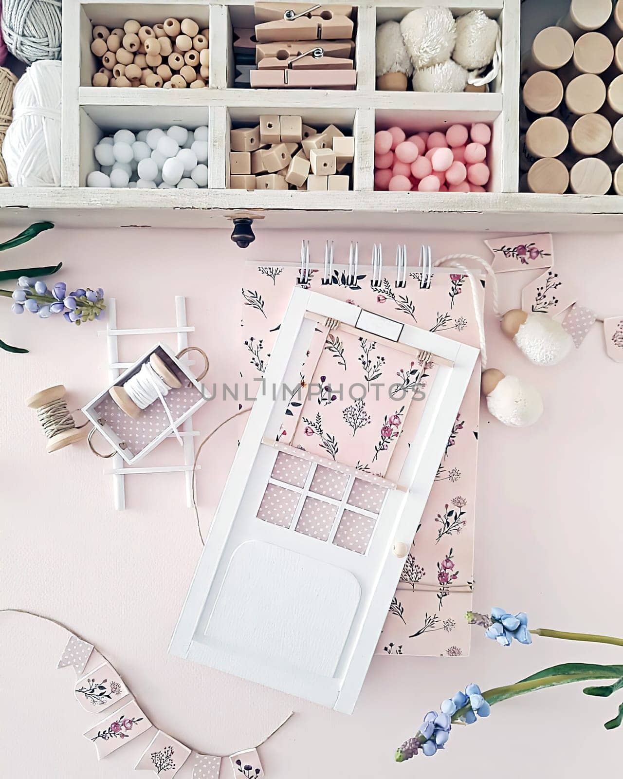 scrapping crafts with natural colors and accessories