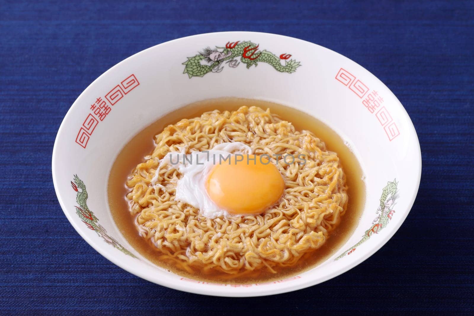 Japanese instant chikin noodles in a bowl on table