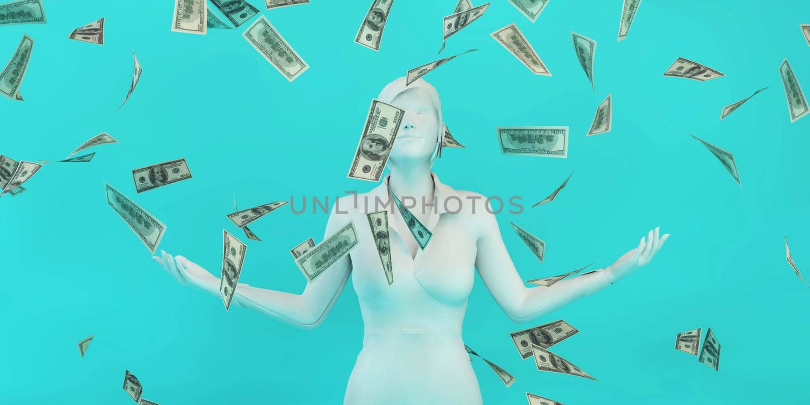 Successful Business Woman with Money Dropping From the Top