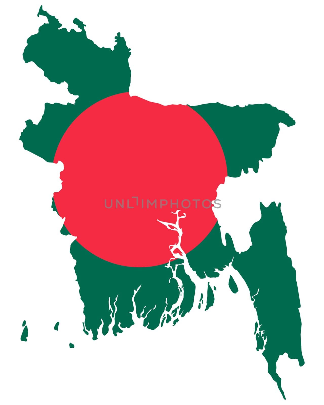 Fahne in Landkarte von Bangladesh