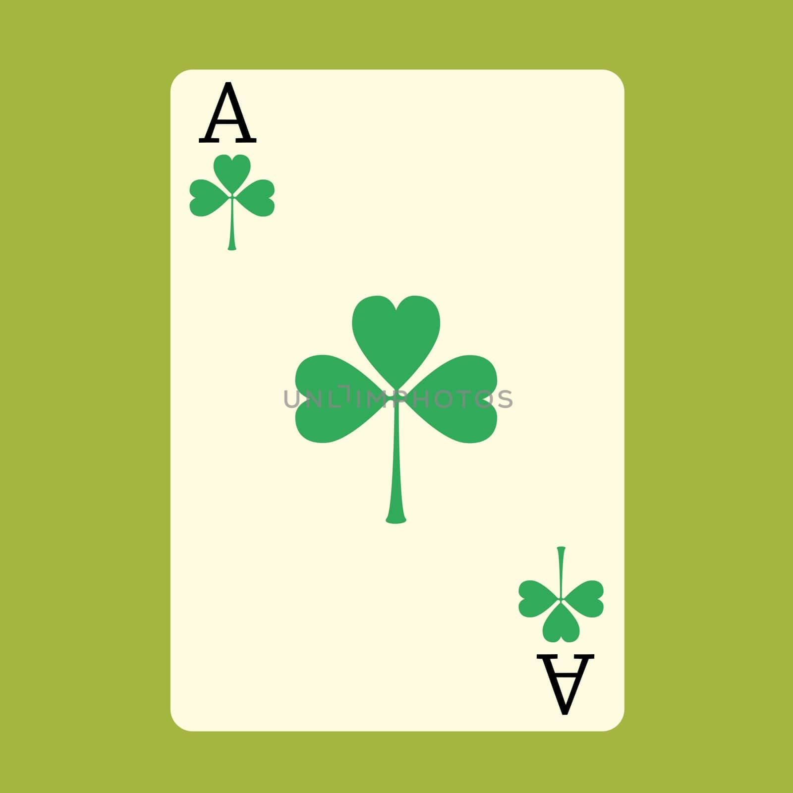 Playing card ACE with a green Shamrock Patricks day badge symbol of gambling