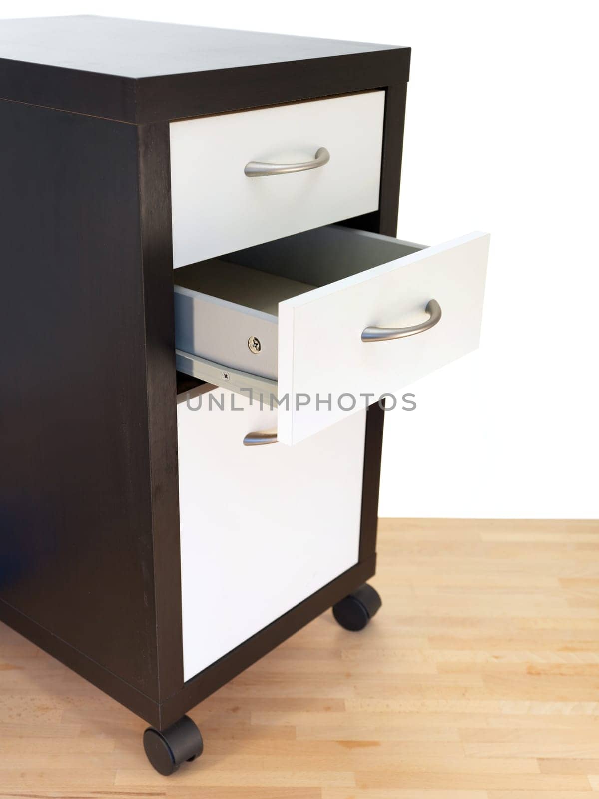 A close up shot of a set of office drawers