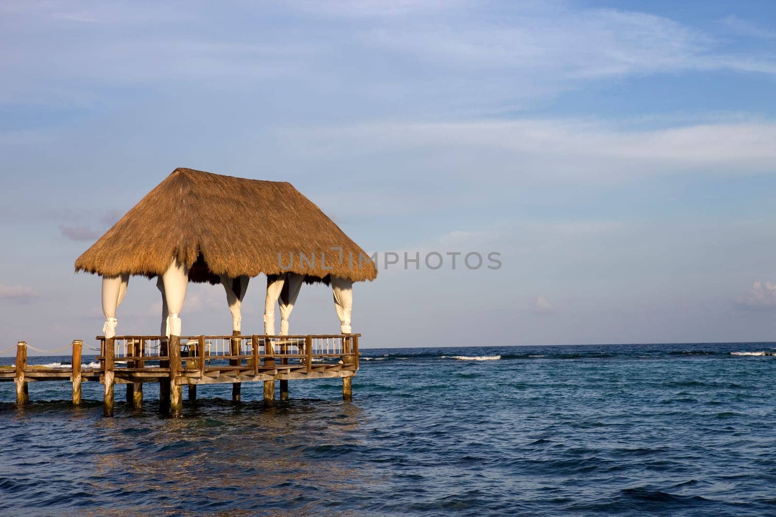 wooden dock at the caribbean sea at Yucatan Peninsula, Mexico