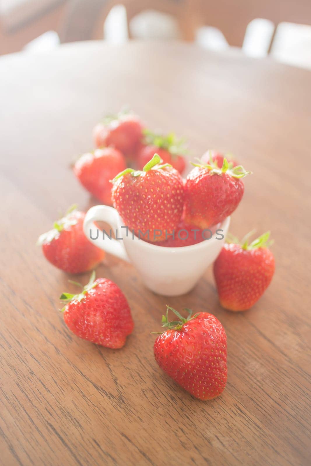 Fresh ripe strawberries on wooden background, stock photo