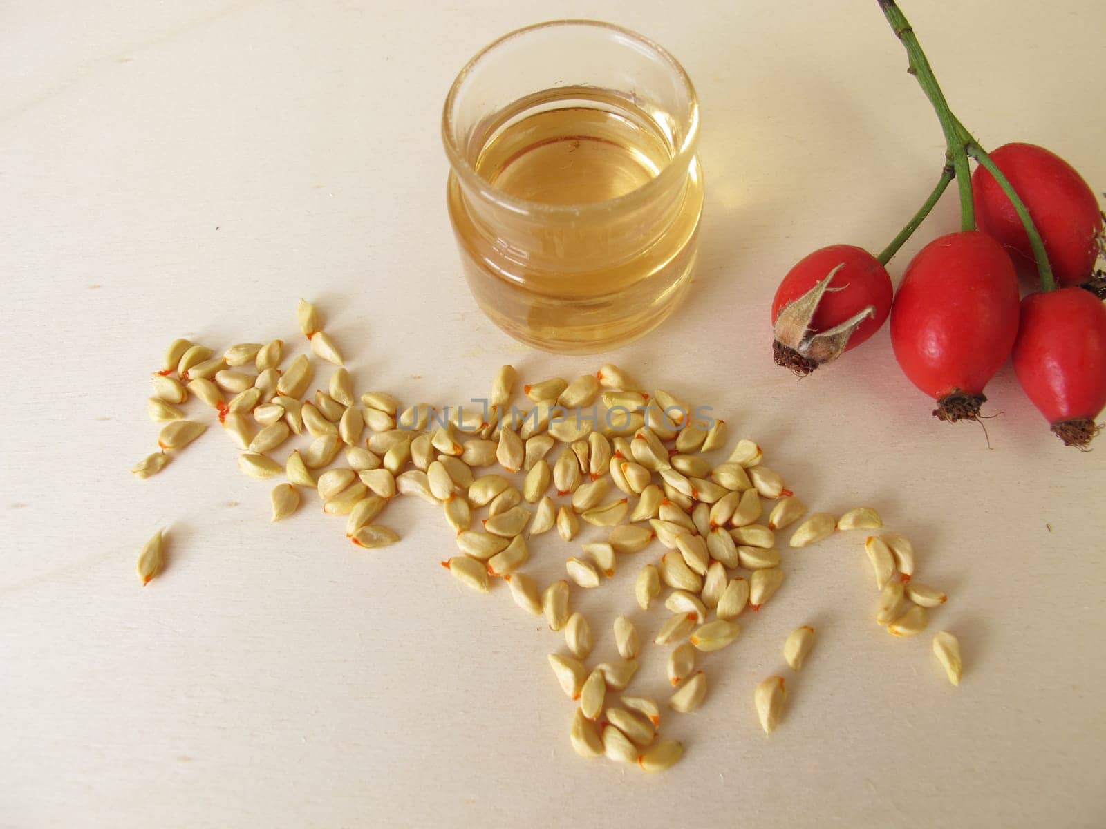 Rose hip essential oil made from wild dog rose seeds
