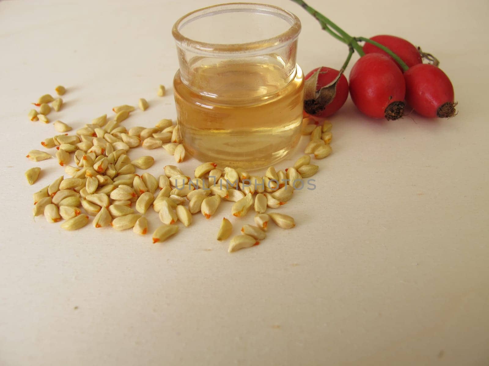 Rose hip essential oil made from wild dog rose seeds