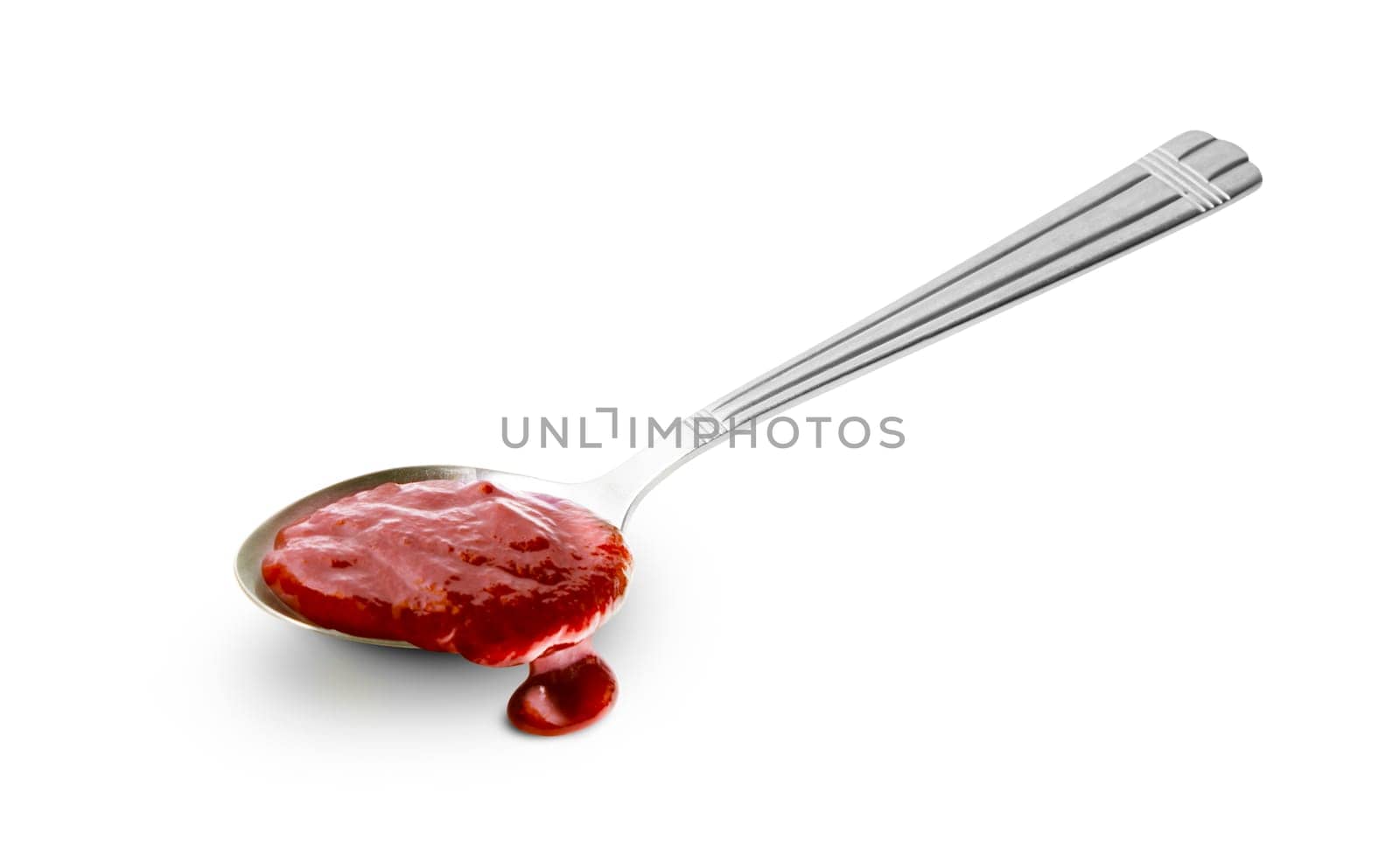 Red barbecue sauce in spoon isolated on white background with clipping path