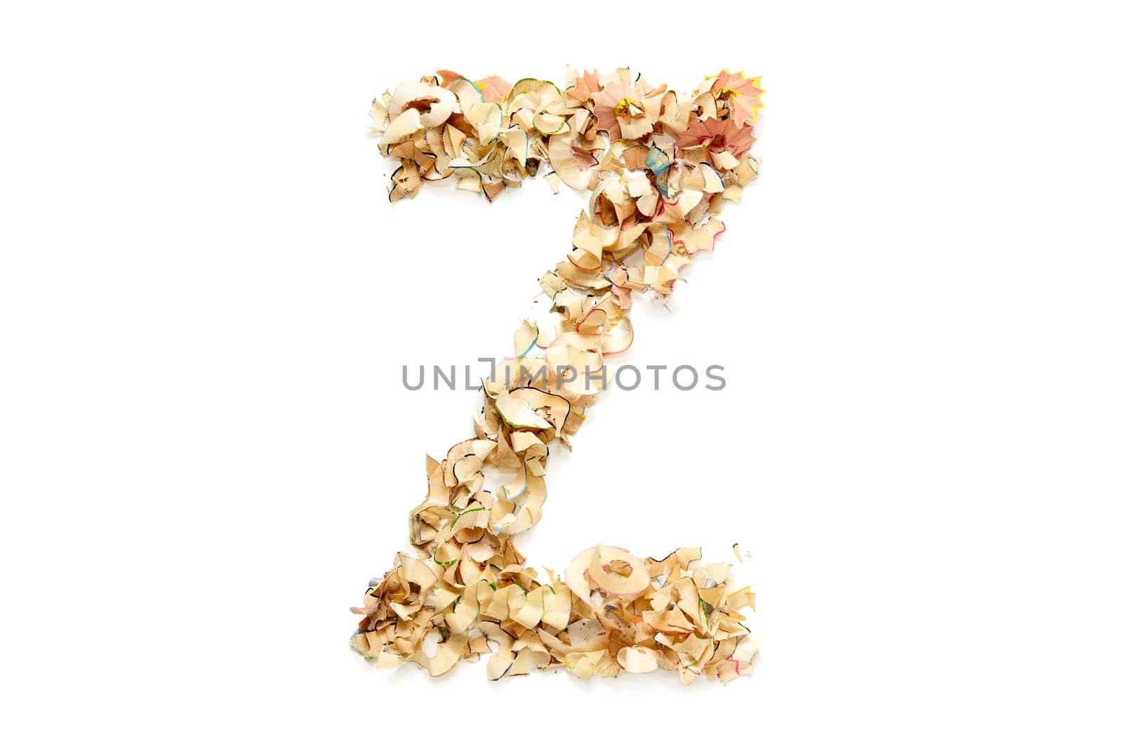 Letter Z made from coloured pencil shavings for use in your design.