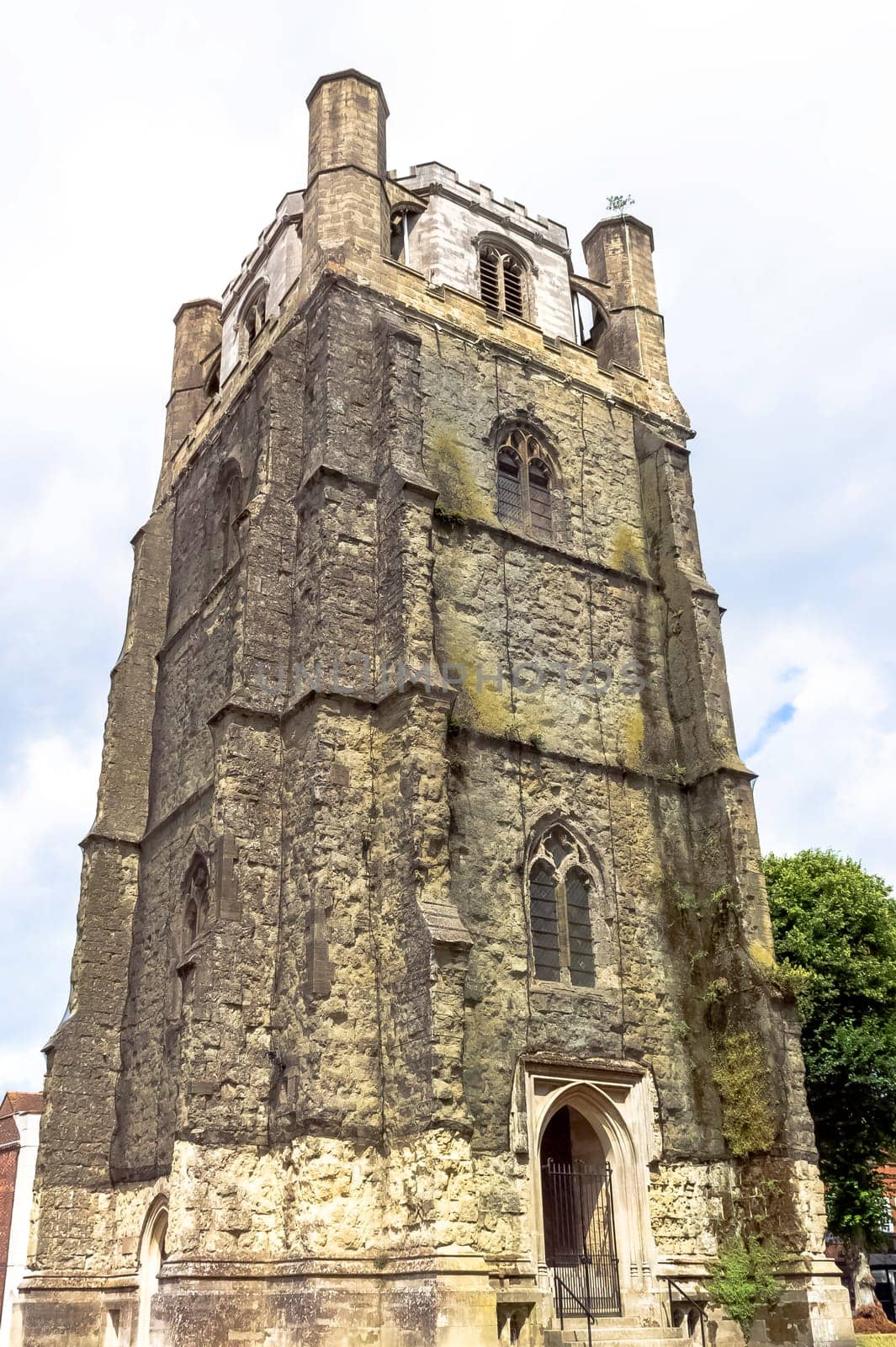 Chichester Cathedral (Cathedral Church of the Holy Trinity) free-standing medieval bell tower known as campanile in Chichester, West Sussex, United Kingdom on 14 July 2019