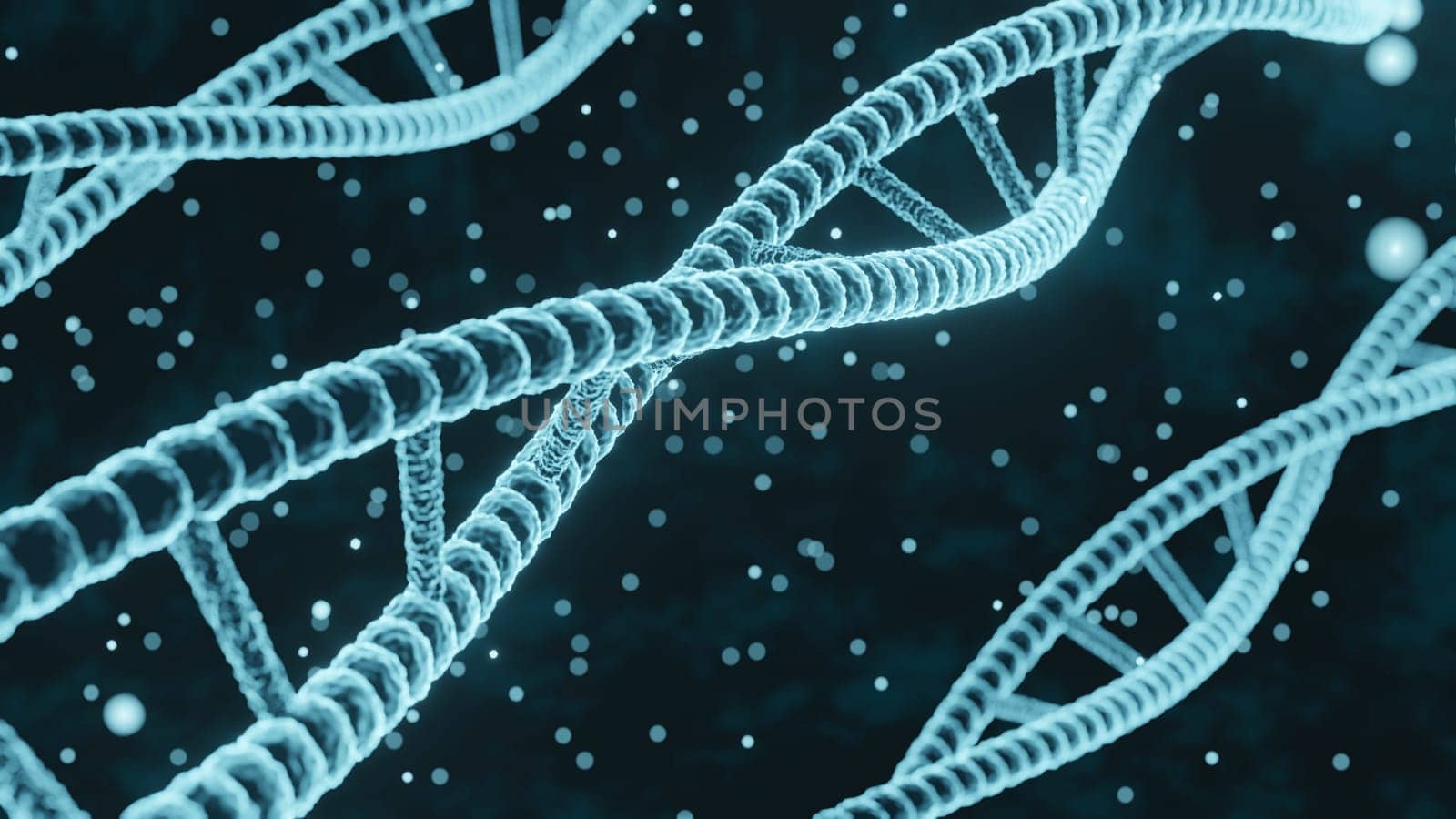 DNA molecules blue 3d render abstract background