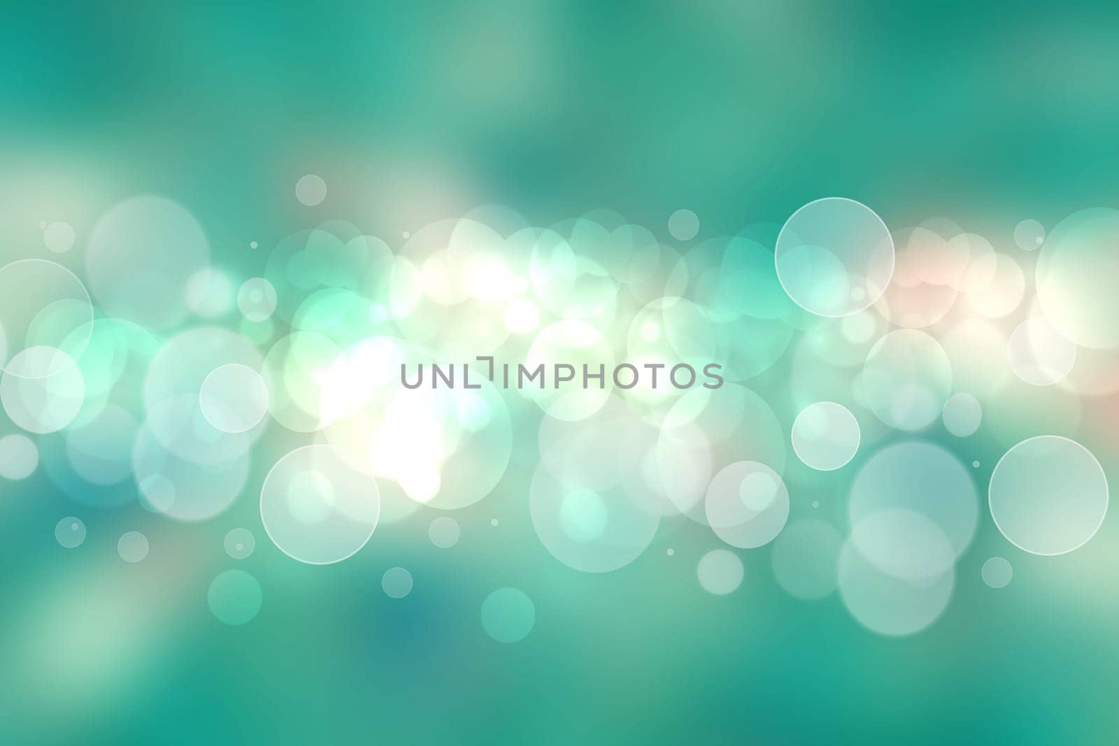 Abstract gradient green light turquoise shiny blurred background texture with circular bokeh lights. Beautiful backdrop. Space for design.