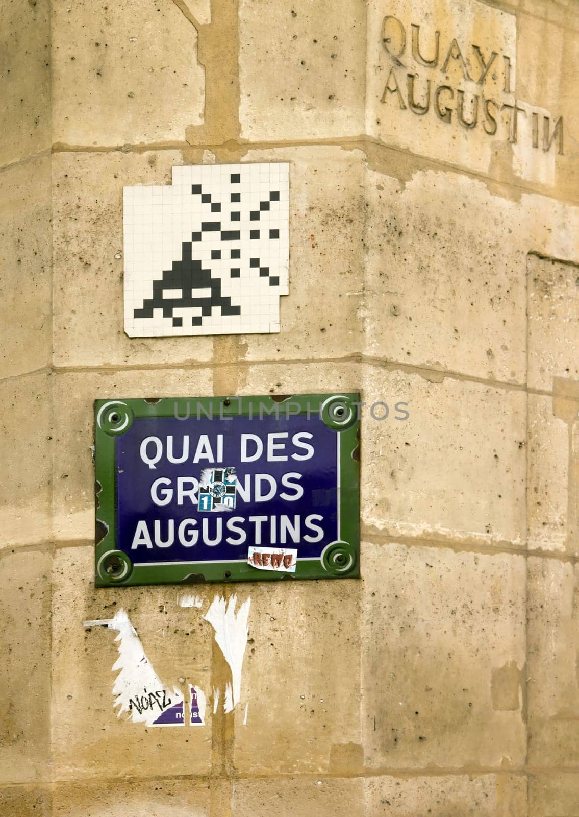 Street art. Invader. Mosaic. Quai des grands Augustins Paris 6 th arrondissement. France