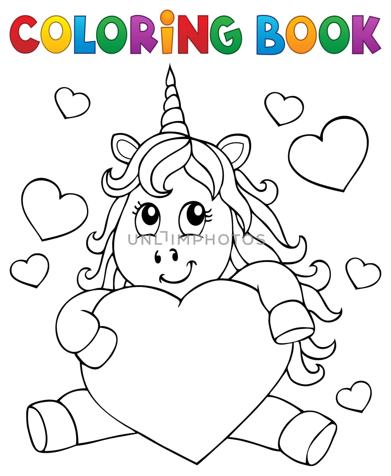 Coloring book Valentine unicorn theme 1 - picture illustration.
