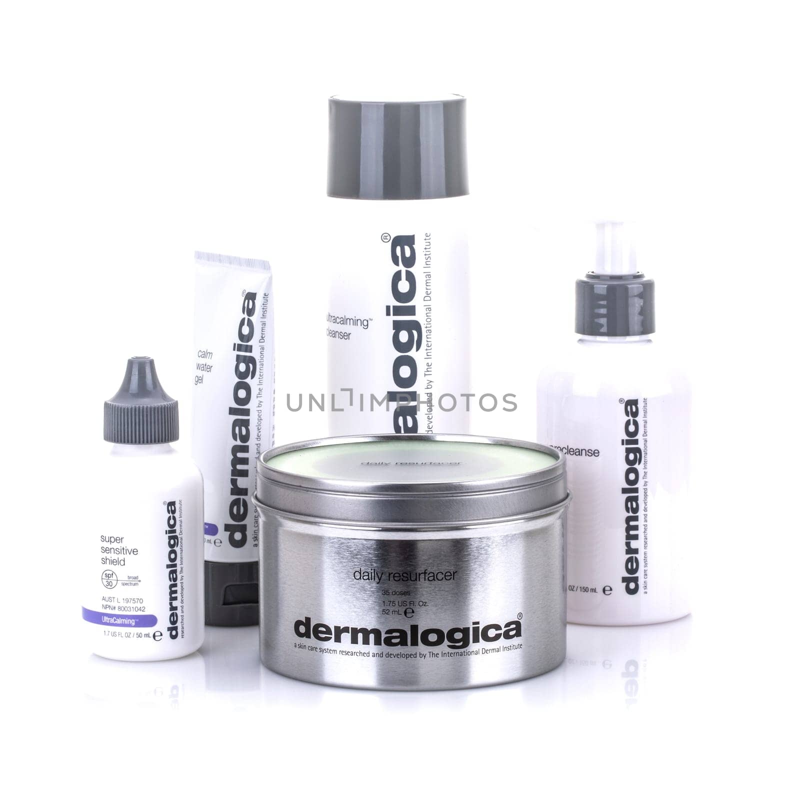 SWINDON, UK - AUGUST 18, 2018: Dermalogica skin care products on a White Background