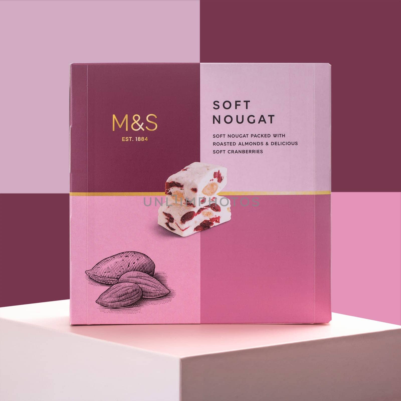 SWINDON, UK - OCTOBER 20, 2018: Box of Marks and Spencer Soft Nougat